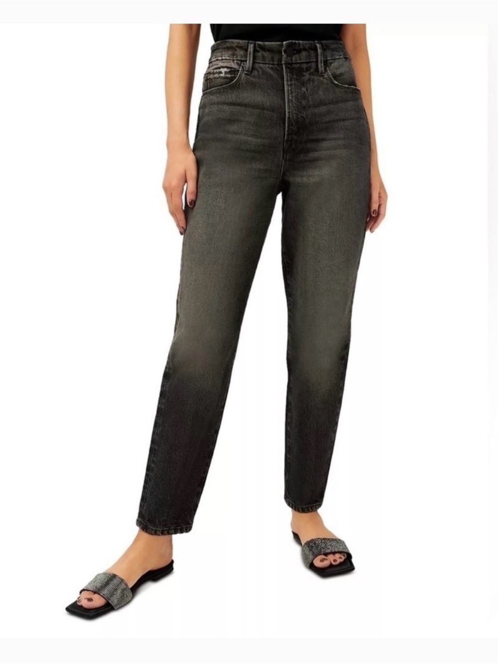 Good American- Mom’s High-Rise Straight Leg Women's Jeans - Washed Black size 4